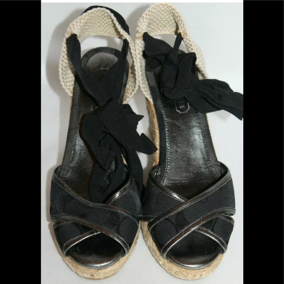 Coach black Sig 12CM peep toe ankle wrap wedge - Picture 4 of 6
